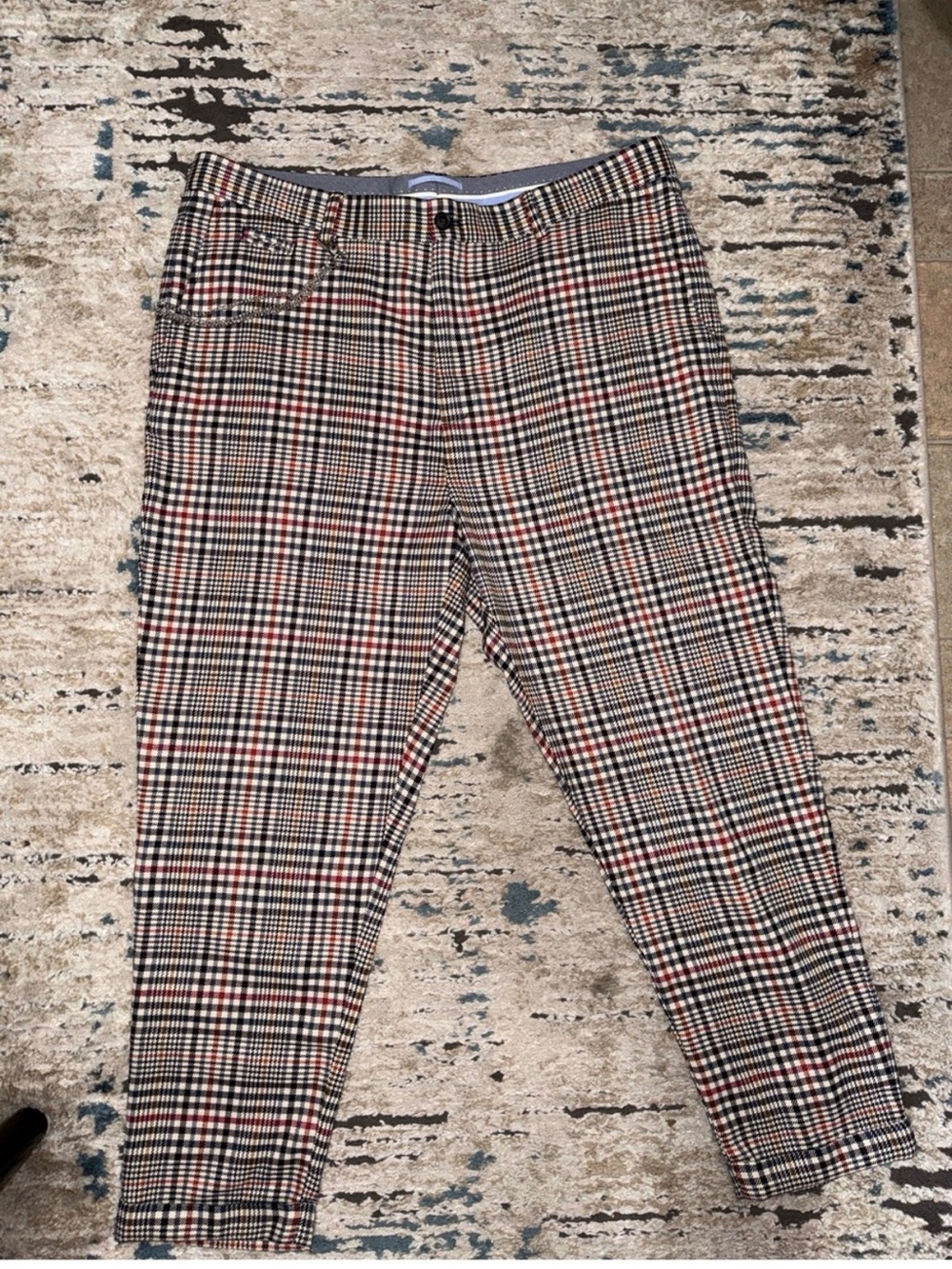 Zara Men's Plaid Dress Pants - Black, Tan & Red